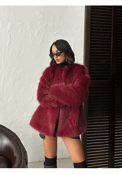 Verymoda Suni Kürk Ceket F1608 Bordo