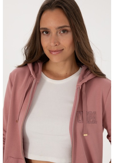 U.S. Polo Assn. Kadın Gül Kurusu Fermuarlı Kapüşonlu Sweatshırt 50307714-VR221
