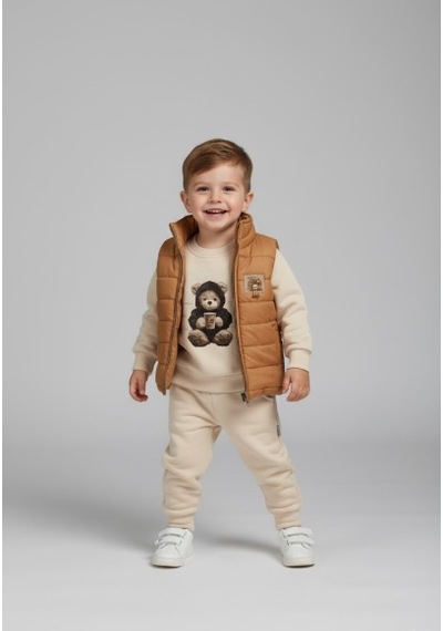Name Baby & Kids Erkek Çocuk Kapitone Yelekli Takım Nel-2770 Kahverengi