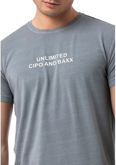 Cipo & Baxx Erkek Regular Fit Baskılı Pamuklu T-shirt Ct827 Gri