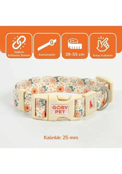 Desenli Köpek Boyun Tasması 25 Mm, Ayarlanabilir 39-55 Cm, Güçlendirilmiş Emniyet Kilitli Toka, Paslanmaz Metal D H Çok Renkli