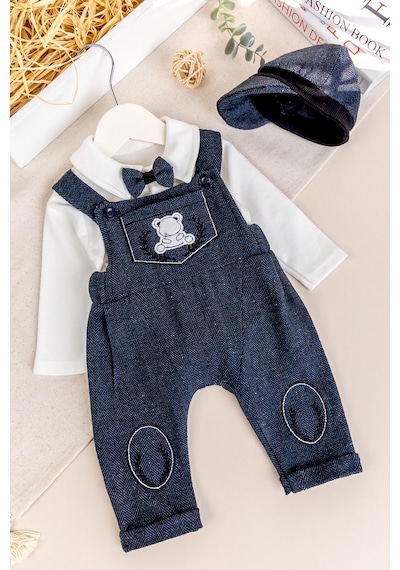 Babymod Papyonlu Kasketli Erkek Bebek Salopet Tulum Set Lacivert