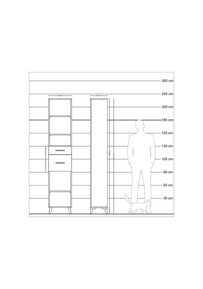 Arges Dolap 4 Raflı 2 Çekmeceli 44x30x221 Çam-antrasit Atlas Çam