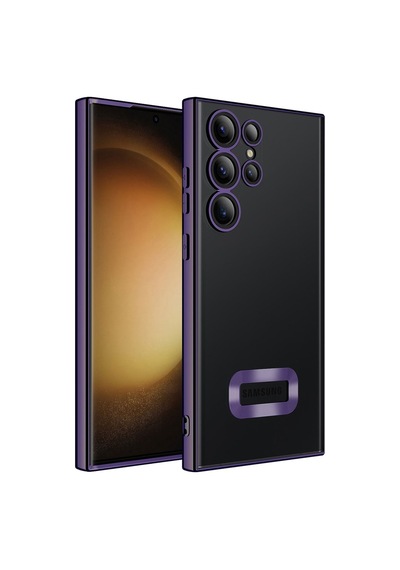 Samsung Galaxy Uyumlu S23 Ultra Yanları Renkli Lens Korumalı Logo Gösteren Luxury Silikon Kapak - Siyah