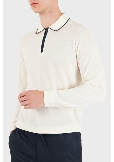 Emporio Armani Logolu % 100 Yün Yarım Fermuarlı Polo Erkek Polo Em006224 Af27805 U0003 Beyaz