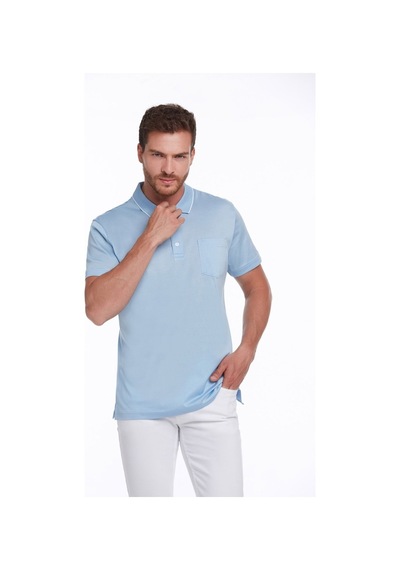 Hatemoğlu Mavi Regular Fit %100 Pamuk Basic Polo Yaka Tişört-Mavi