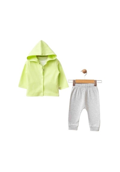 Zekids Bebek Kapüşonlu Ve Baskılı 3'lü Organik Eşofman Takımı-16175 renkli