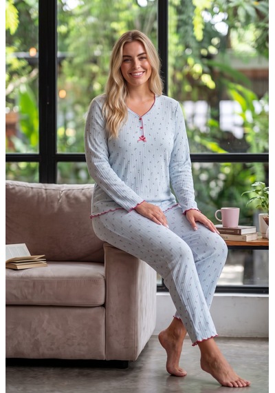 Seboteks Raporlu İnterlok Kumaş Yakası Düğmeli Kışlık Büyük Beden Kadın Pijama Takımı 2900 Mavi Seboteks Raporlu İnterlok Kumaş Yakası Düğmeli Kışlık Büyük Beden Kadın Pijama Takımı 2900 Mavi