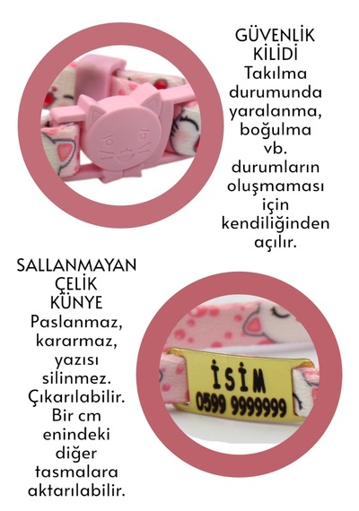 İsimli Kedi Tasması, Kedi Tasma Seti, Kedi Göğüs Tasması Pmb