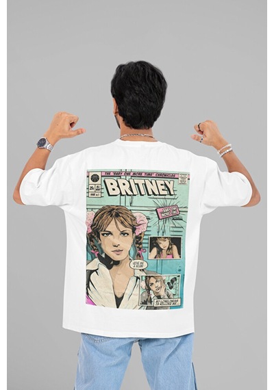 Sevbano Britney Spears Baskılı Unisex Oversize Şarkıcı Tişört Beyaz
