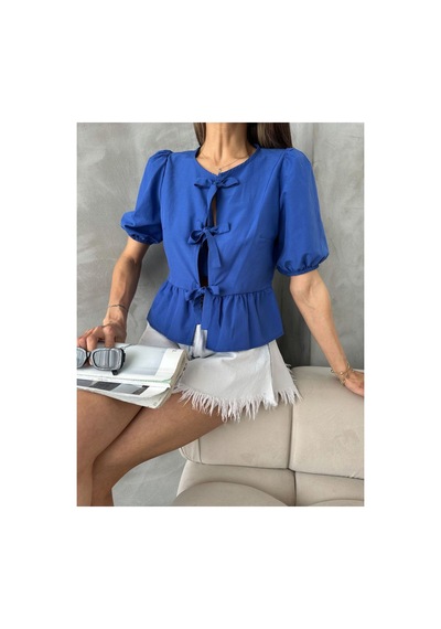 Verymoda Pembe Önden Bağlamalı Poplin Bluz D2699 Saks