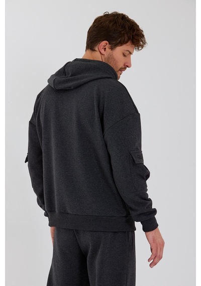 Erkek Kapüşonlu Kanguru Cepli Sweatshirt Antrasit