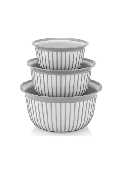 3lü Ekonomik Linea Yuvarlak Kase Seti Gri 3x 1 Litre- 2 Litre- 3 Litre Gri