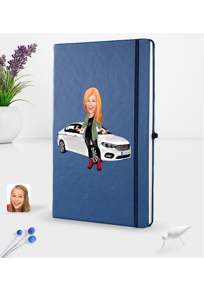 Kişiye Özel Plakalı Kadın Fiat Egea Karikatürlü Lacivert Termo De