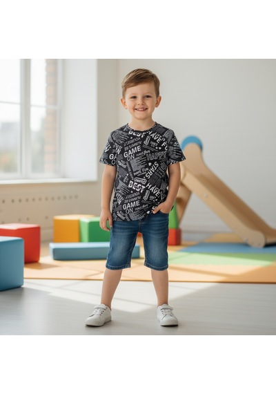 Bonbon Çocuk Baskılı Siyah Renk Tshirt Cb1027