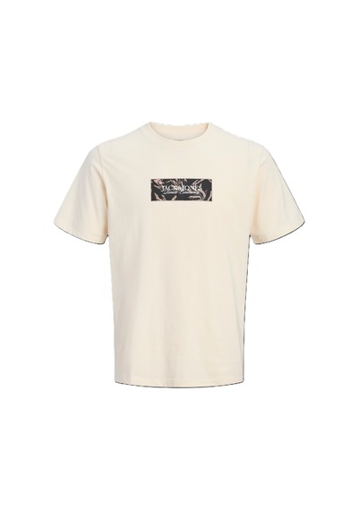 Jack & Jones Jack&jones Jormontauk Front Tee Ss Crew Neck Erkek T-shirt 12297890 Krem
