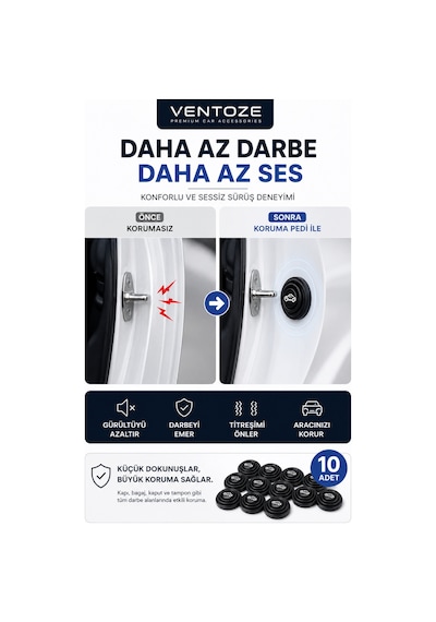 Araba Kapı Ve Bagaj Sesi Önleyici Darbe Emici Silikon Stand Tamponu Çarpma Koruyucu 10 Adet
