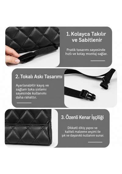 Microcase Kapitone Desen Oto Ön Koltuk Arası Çift Yönlü Çanta Termos Malzeme Organizer Düzenleyici Al5683