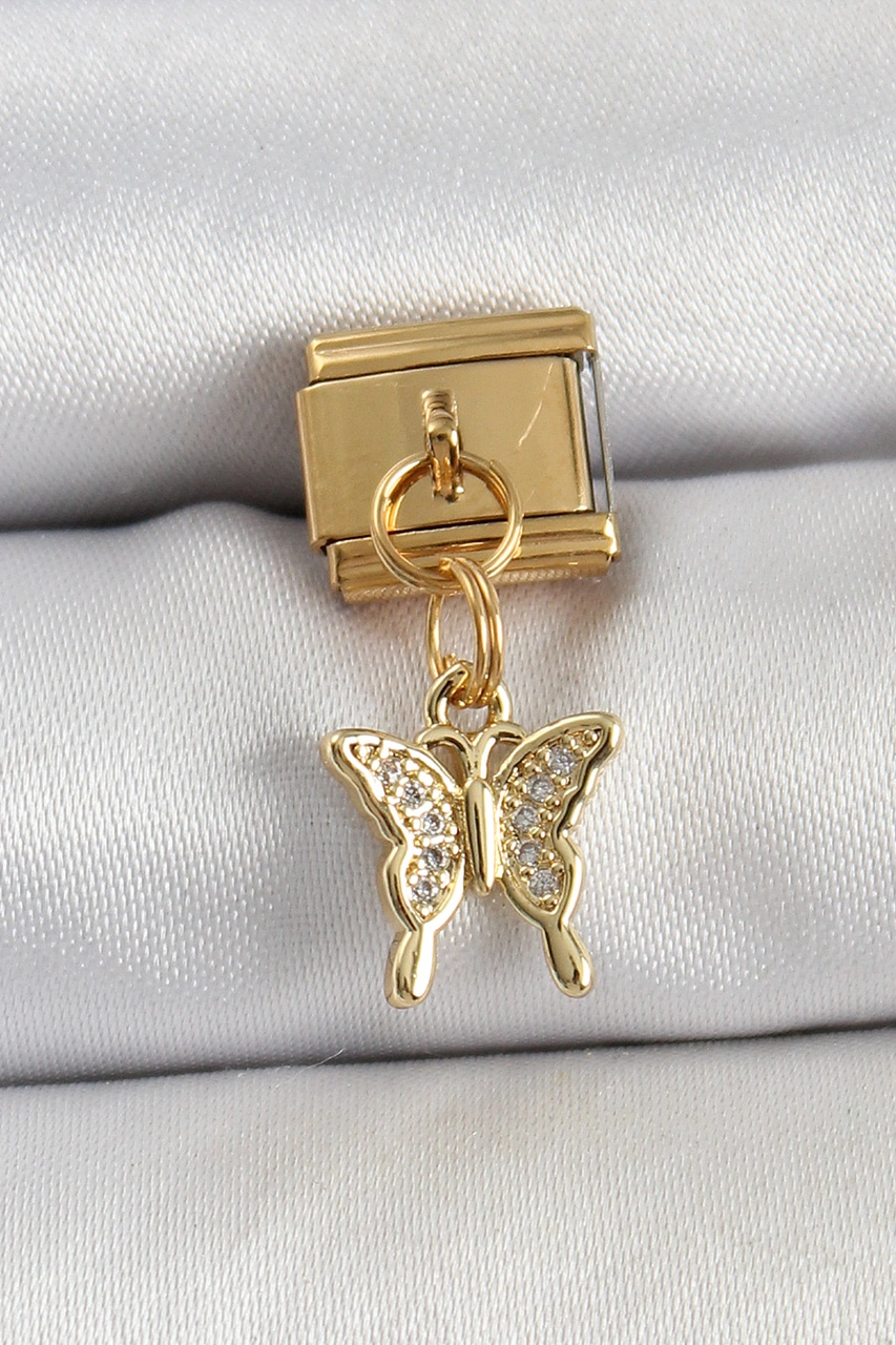 316l Çelik Sallantılı Zirkon Taşlı Model Gold Renk Nomination Charm