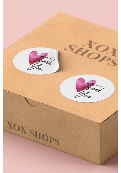 90 Adet Thank You Teşekkür Etiketi Pembe Kalpli 3x3cm St2045 Çok Renkli