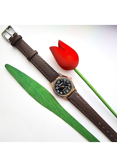 Retro Kayışlı Kadın Kol Saati, Vintage Tasarım, Klasik Tasarım, Rose Gold, Koyu Kahve Kordon Altın