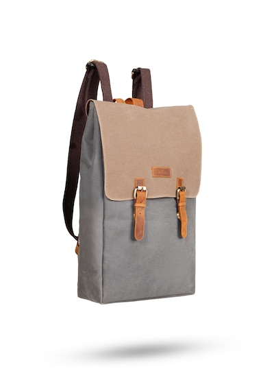 Gillario Design 02 15.6 Inch Kanvas -deri Laptop Sırt Çantası Gri - Kahverengi