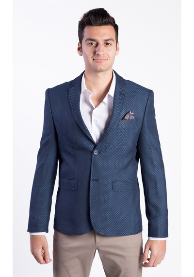 Sposo G-207 Dar Kalıp Desenli İndigo Erkek Blazer Ceket İndigo