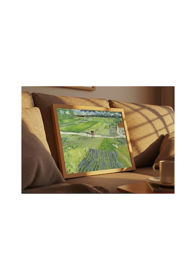 Van Gogh At Arabalı Ve Trenli Manzara Çerçevesiz Poster 30x42 Cm A3 Tablo Duvar Dekoru