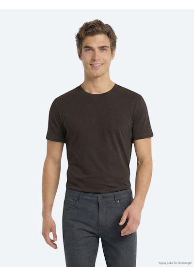 Kip Kahverengi Düz %100 Pamuk T-shirt kahverengi brown