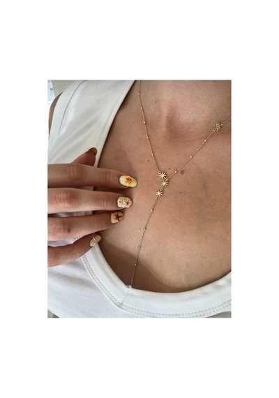 Lunarie Kutup Yıldızı Vintage Y Kolye 14k Gold Beyaz Zirkon Taşlı Altın