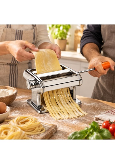 Manuel Erişte Ve Makarna Hamur Açma Makinesi Paslanmaz Çelik Gövde, Tagliatelle Fettuccine Lasagna Kesim, 9 Kademeli Ayar, Masa Sabitleme Aparatı Dahil