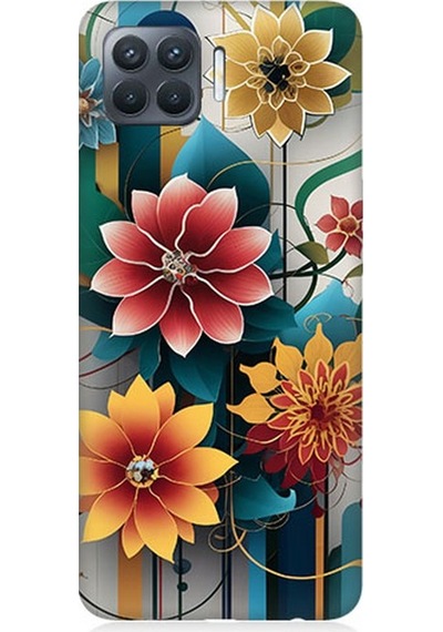 Oppo Reno 4 Lite Uyumlu Dijital Çiçek Kompozisyonu Desenli Silikon Kılıf Çok Renkli