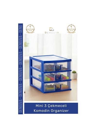 Çekmece Masa Üstü Ofis Makyaj Takı Şeffaf Plastik Masaüstü Mini 3 Çekmeceli Komodin Organizer - 1 A Çok Renkli