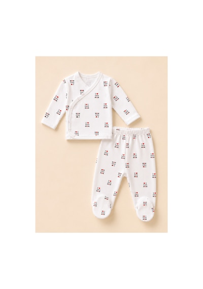 Lilliy %100 Pamuklu 7 Parça Yenidoğan Bebek Hastane Çıkış Takımı I Love Dad Mom Desenli 0-3 Ay Beyaz