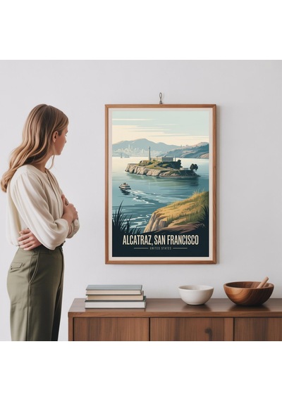 Alcatraz Adası'na Ait Eski Bir Seyahat Posteri San Francisco Duvar Sanatı