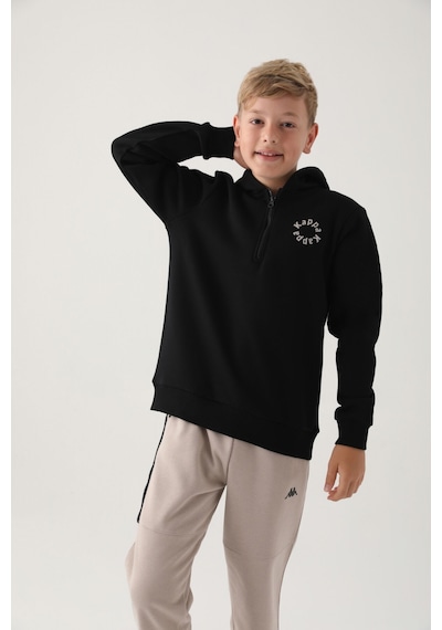 Kappa Siyah Yaka Fermuarlı Kapüşonlu Erkek Çocuk Sweatshirt