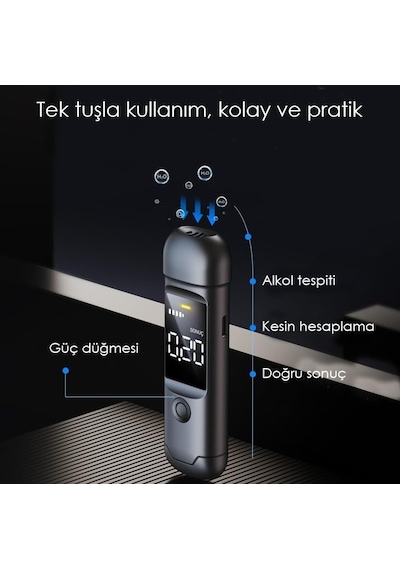 Teletek Dijital Alkolmetre, Lcd Ekranlı, Type-c Şarjlı, Sesli Ve Işıklı Uyarı Sistemi, Taşınabilir Alkol Test C