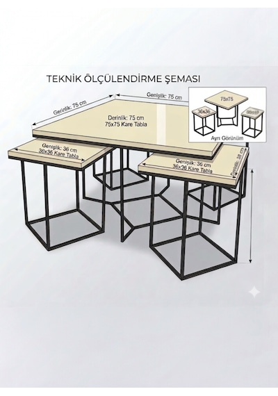 Usta Mekan Monza 5 Li Siyah Krem Mdf 4+1 Kare Orta Sehpa Usta Mekan Monza 5 Li Siyah Krem Mdf 4+1 Kare Orta Sehpa