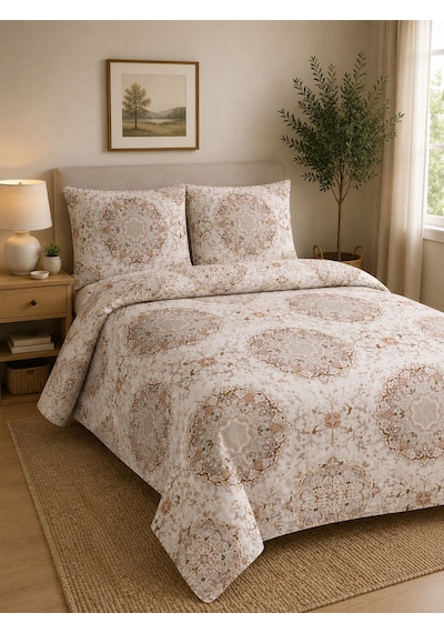 Çift Kişilik Nevresim Takımı %100 Pamuk 200x220 Lastikli Çarşaflı 160x200 Kum Rengi