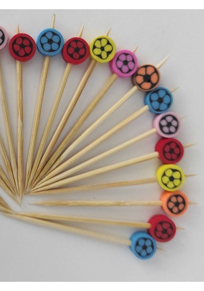 50 Adet Dekoratif Karışık Renkli Futbol Topu Boncuklu Pasta Kürdan 6,5 Cm -