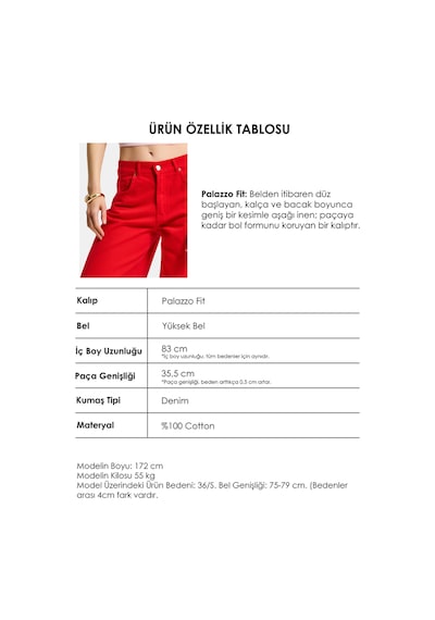 Itsbasic Kadın Kırmızı Hera 6s6-19 Palazzo Fit Bol Kesim Denim Jean Kırmız