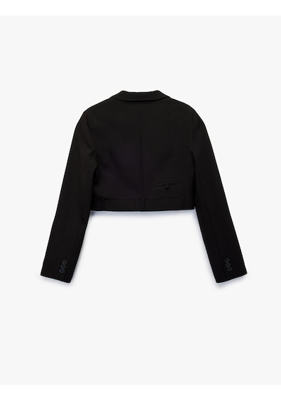 Koton Uzun Kollu Düğmeli Geniş Yaka Crop Blazer Ceket Siyah 6wak50103uw Siyah