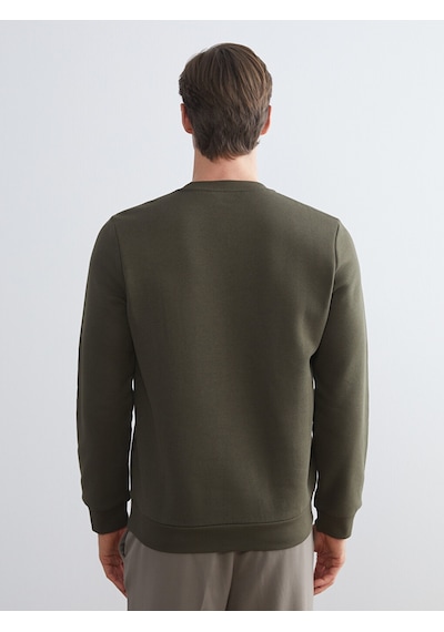 LC Waikiki Lc Waıkıkı Haki Bisiklet Yaka Baskılı Erkek Sweatshirt