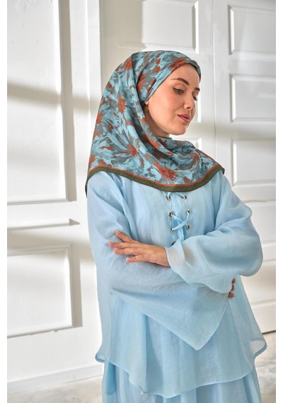 Silk Home Velora Eşarp 161001-17 Koyu Yeşil, Turuncu, Çelik Mavi, Bebe Mavi