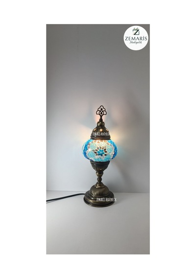 El Yapımı Otantik Mozaik Masa Lambası Yüksek Boy Mavi - 820076288 Mavi
