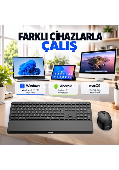 Philips SPT6607 Kablosuz Türkçe Q Klavye & Mouse Set