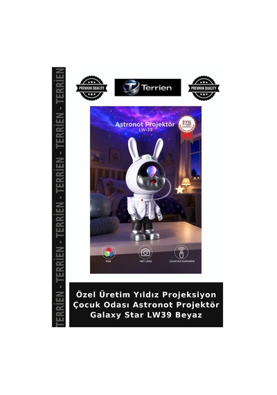 Özel Üretim Yıldız Projeksiyon Çocuk Odası Astronot Projektör Galaxy Star Lw39 Beyaz