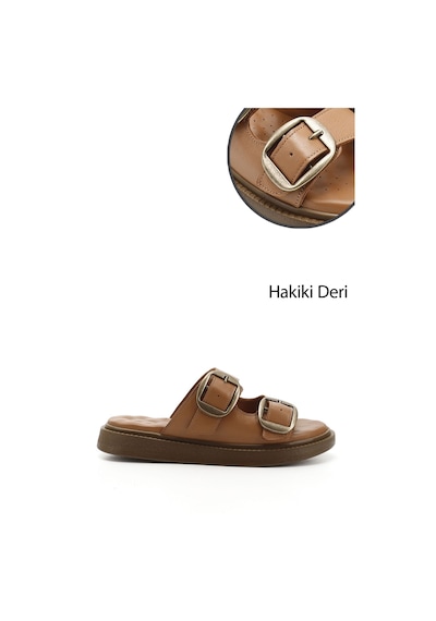 Gönderi(R) Gönderi R Kadın Taba Tokalı Dolgu Taban Hakiki Deri Comfort Terlik Dyza72745137 Taba