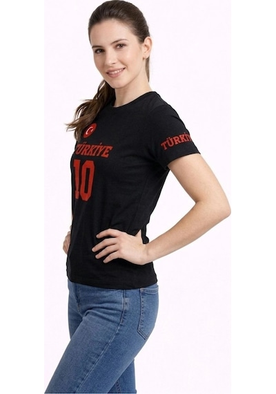 Wear Vexel Kadın Türkiye Ay Yıldız Baskılı 10 Numara Forma Tişört Taraftar T-shirt - Siyah Siyah Wear Vexel Kadın Türkiye Ay Yıldız Baskılı 10 Numara Forma Tişört Taraftar T-shirt - Siyah Siyah