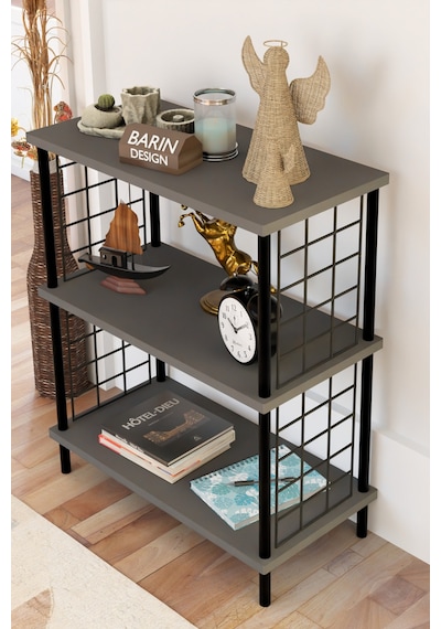 3 Katlı Çevir Kur Dekoratif Salon Rafı Tel Yan Panelli Açık Kitaplık, Biblo Ve Aksesuar Düzenleyici Antrasit 3 Katlı Çevir Kur Dekoratif Salon Rafı Tel Yan Panelli Açık Kitaplık, Biblo Ve Aksesuar Düzenleyici Antrasit